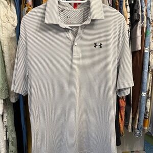 Under Armour Men's Gray and White Striped Polo